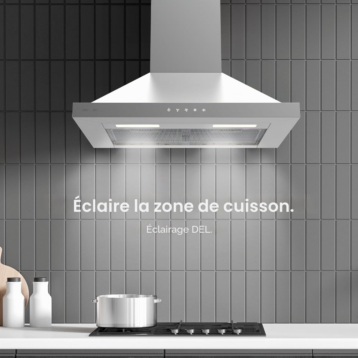 Cecotec Hotte Aspirante 60cm Pyramidale Bolero Flux PT 604000 Inox A+++. Aspiration 427,6m³/h, 3 Vitesses, SS Touch Control, Finition Inox, Basse Consommation, Moteur DC, Éclairage LED, Filtres Inclus
