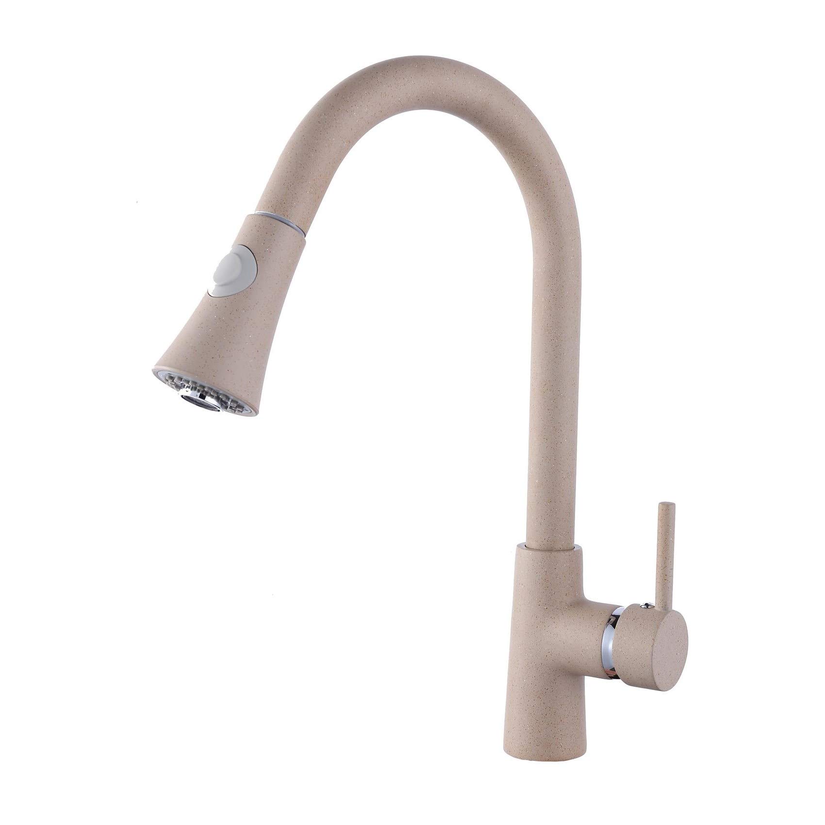 ZXC Hochdruck Profi Küchen Armatur Einhand Mischbatterie mit ausziehbarer Brause in Granit Beige