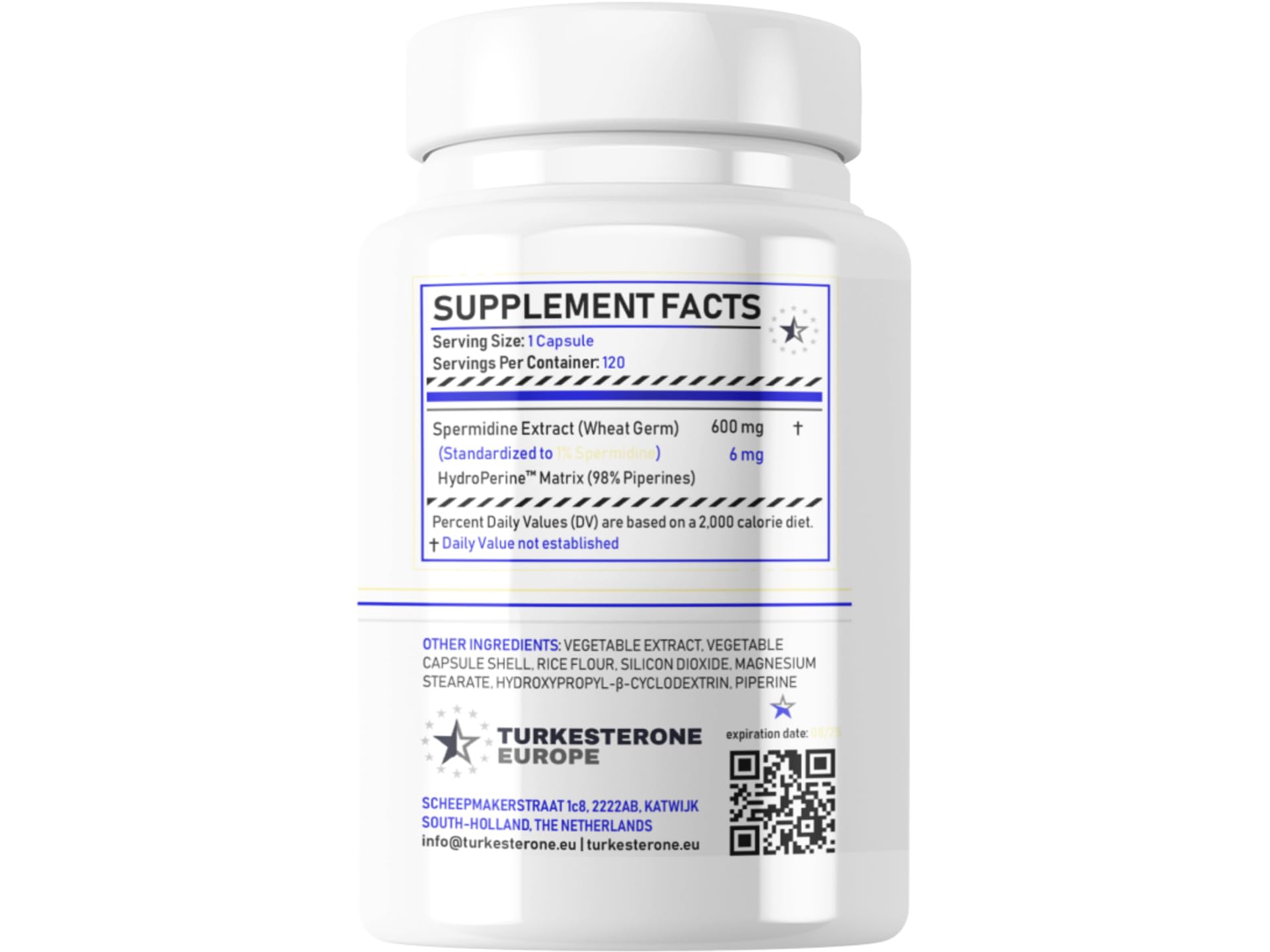 Spermidine+ (1% Spermidyna) Komplex z HydroPerine™ - 120 Kapsułek (600mg) - Turkesterone Europe®