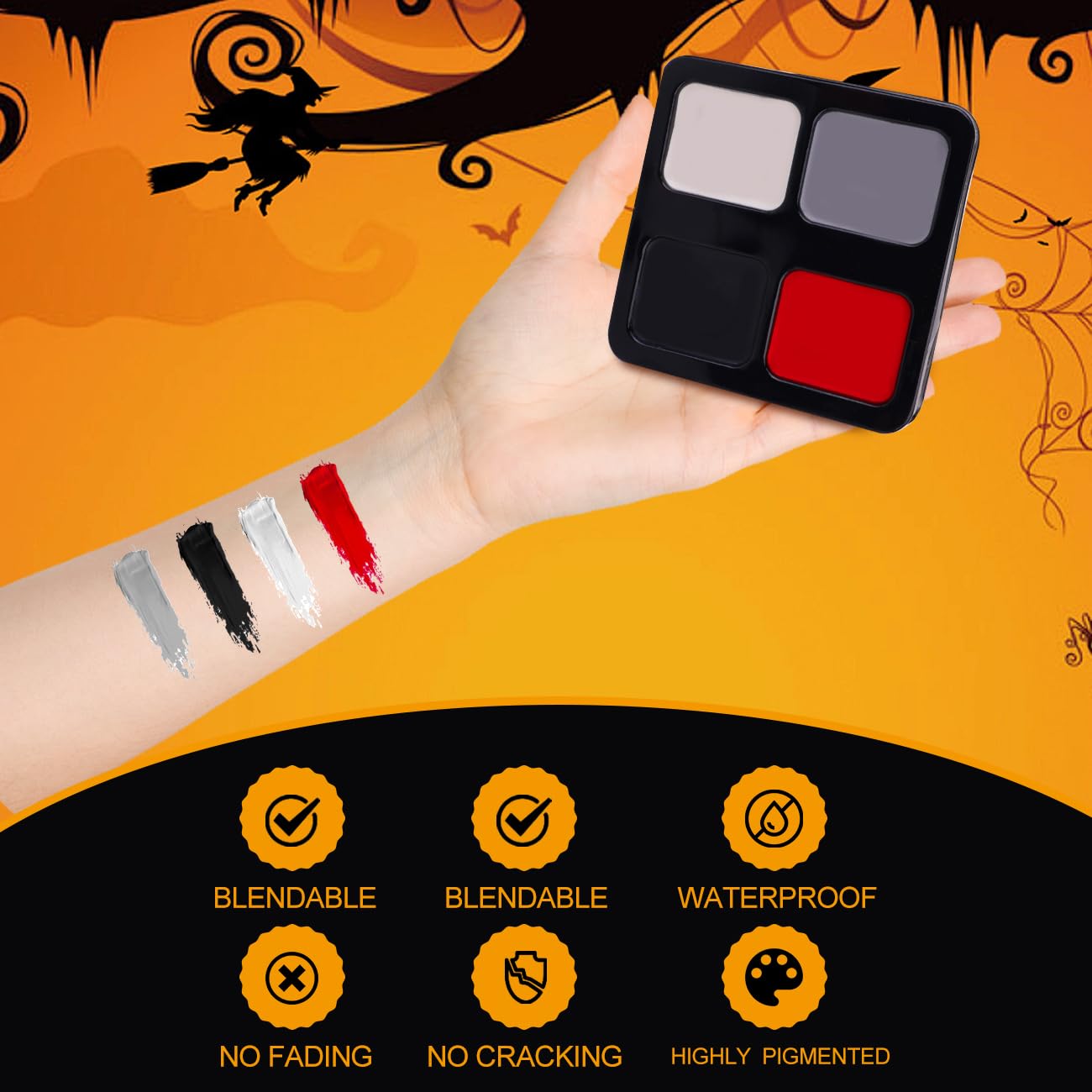 Kit de pintura facial, negro, blanco, rojo, gris, pintura facial para Halloween, maquillaje de payaso, cosplay, disfraz, efectos especiales SFX 6