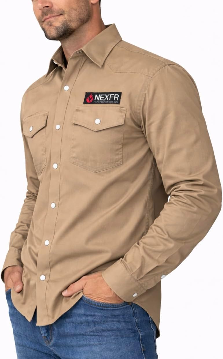 FR Shirts for Men | Flame Resistant Shirt with Pearl Snap Buttons | NFPA2112 Light Weight Fire Retardant Welding Shirt