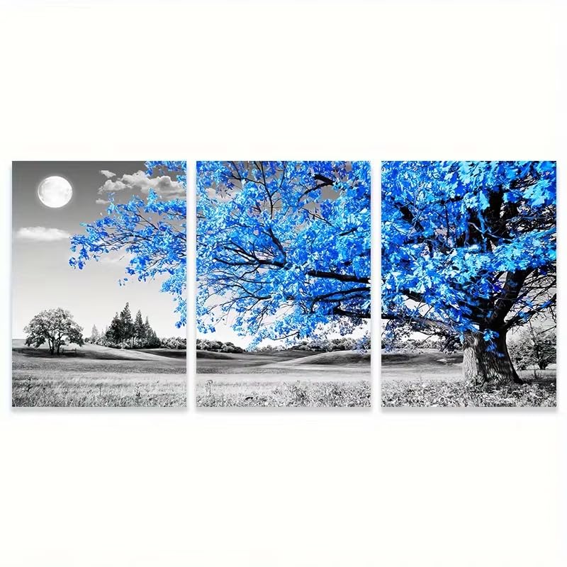 Décoration murale arbre bleu paysage gris pour habiller un grand mur