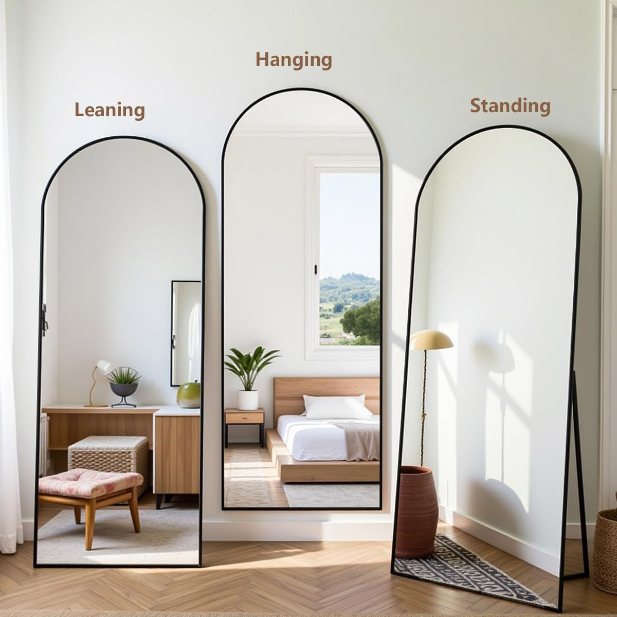 Full Length Mirror, 58" x 18" Aluminum Alloy Frame Floor Mirror, Shatter-Proof Glass - Free Standing, Leaning Against Wall or Wall-Mounted, for Bedroom Living Room Dressing Room, Black