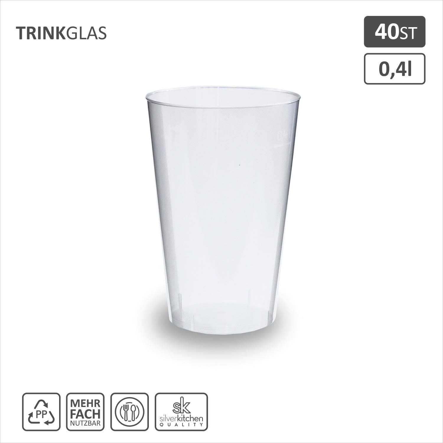 40x Partybecher 400ml - Mehrweg Trinkbecher Cocktailbecher aus Hartplastik, Mehrwegtrinkgläser Plastik, Mehrwegbecher 0,4 l Made In Germany