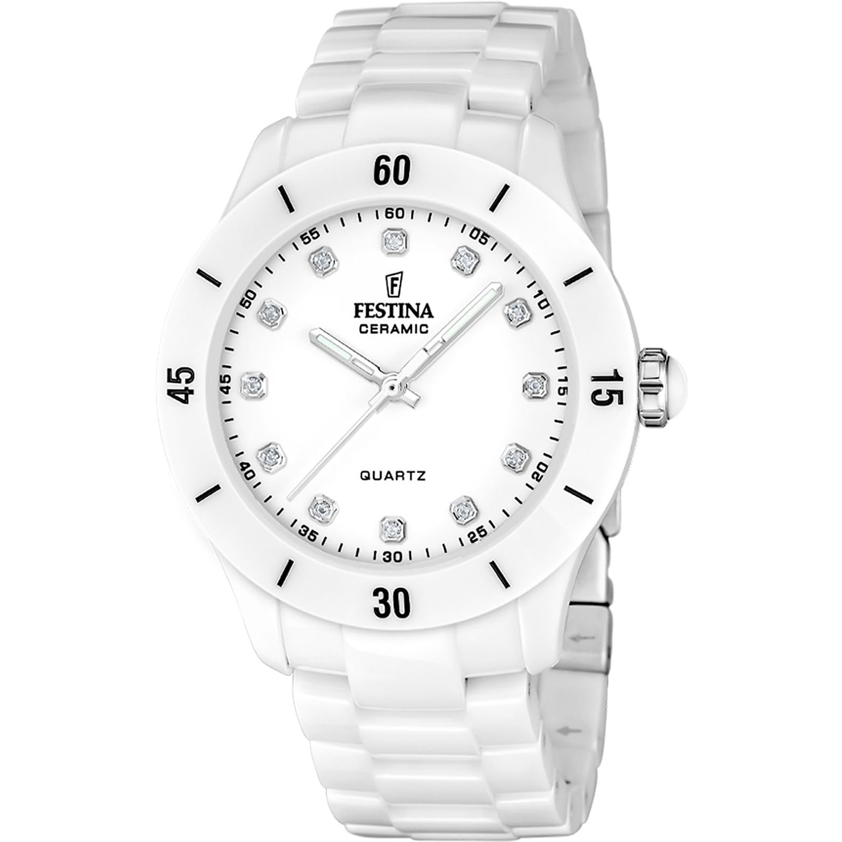 Festina Orologio Donna Analogico in Acciaio Inossidabile e Ceramica Bianco | Movimento al Quarzo, Vetro Minerale ad Alta Resistenza, Impermeabile 5 ATM F20720/2, Ceramic