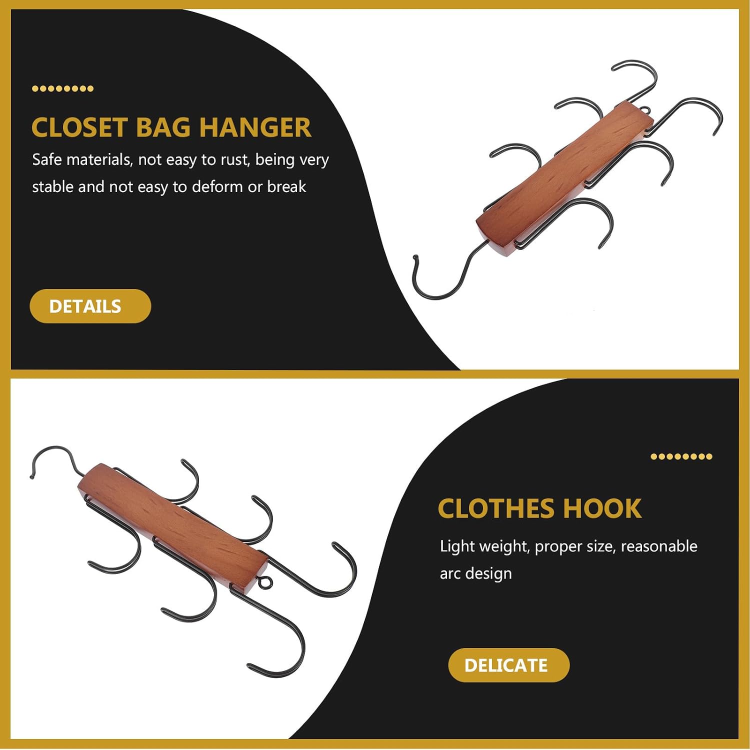 Wood Rotary Hanging Bag Hook Hanger for Closet and Bathroom image 3
