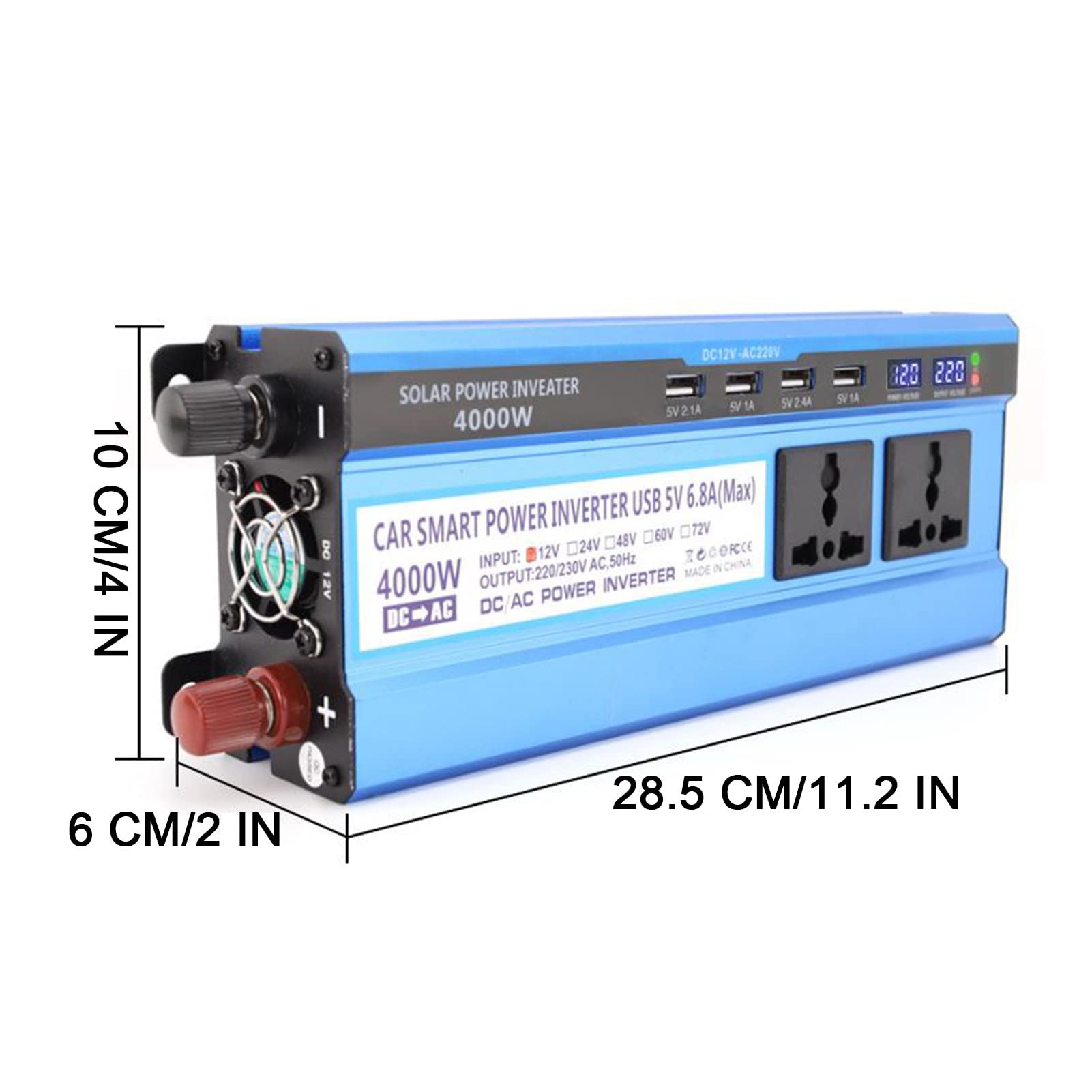 DC 12V 24V 48V 60V bis 220V Modifizierter Sinus Wechselrichter 3000W 4000W 5000W Fahrzeug Heimstrom Spannungswandler mit Doppelter Digitaler Anzeige,4000W-24V