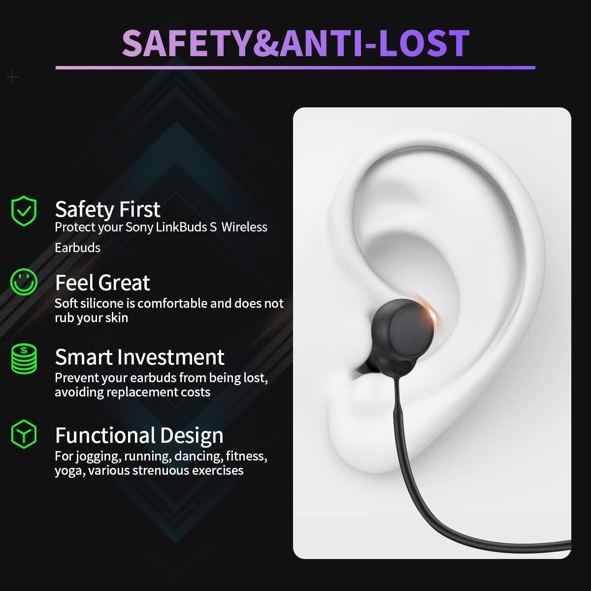 Sangle Anti-Perte Pour Galaxy Buds 2 Pro (2022) : Accessoires De Longe En Silicone Souple AIYAAIYA Sports Compatibles Avec Les écouteurs Bluetooth