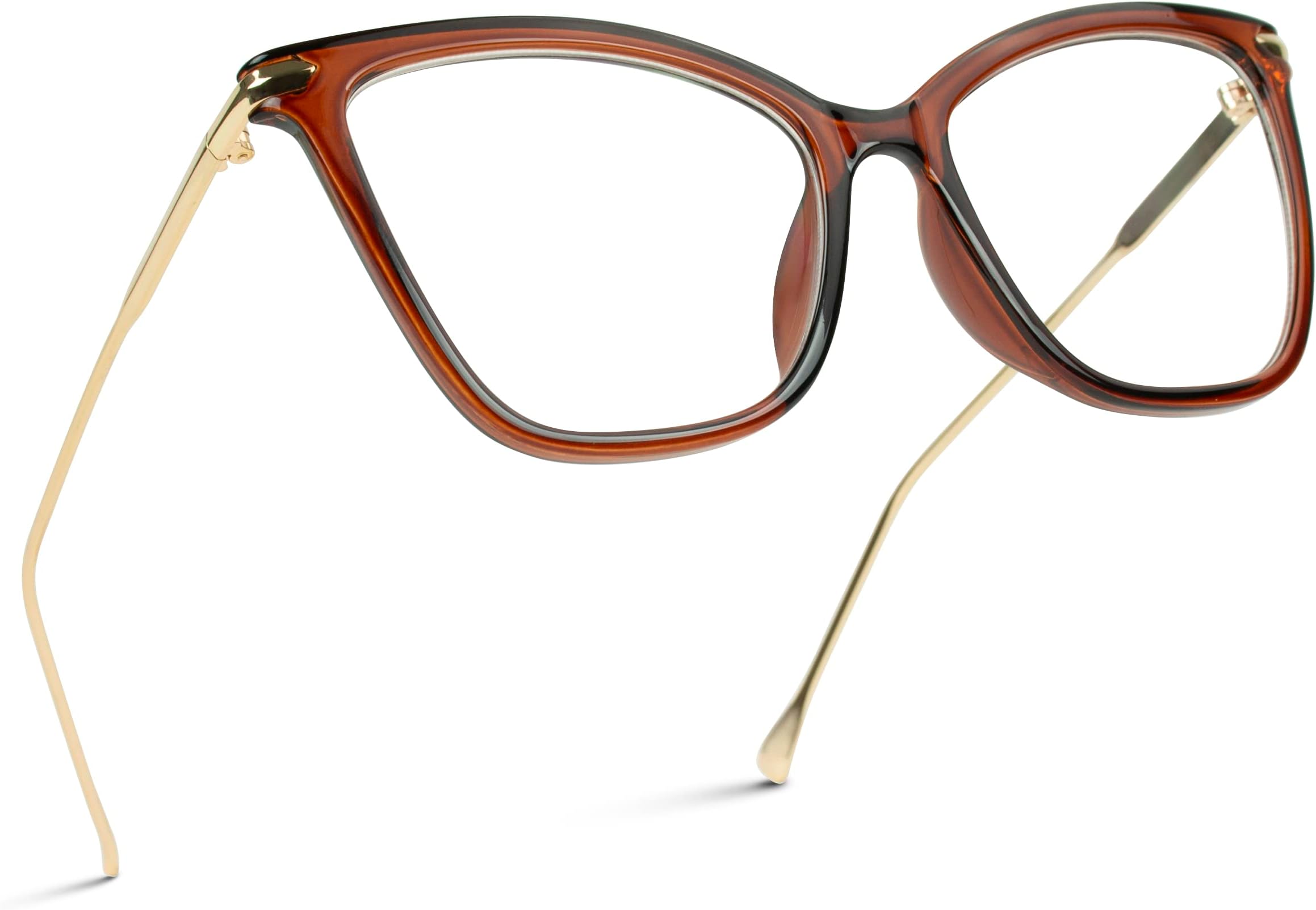 WearMe Pro - New Elegant Oversized Clear Blue Light Blocking Cat Eye Glasses (Clear Brown, 51)