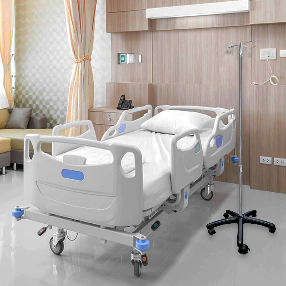 JJ CARE [Heavy-Duty] IV Pole with Wheels 45 lbs. Capacity with Plastic Base & Adjustable Hose Stand, IV Bag Stand with 4 Hooks & 5 Caster Wheels with Lock, IV Bag Holder, Infusion Stand : Industrial & Scientific