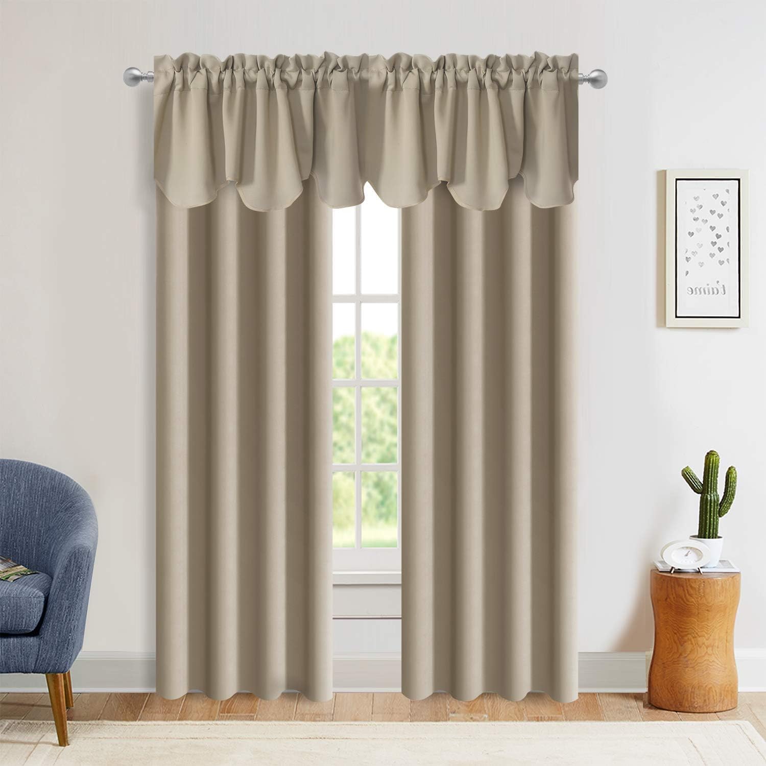 Aquazolax Valances for Kitchen Bedroom Windows Set of 2, Rod Pocket Scalloped Window Treatment Decorative Curtains Valences for Living Room 18" L x 52" W, Taupe