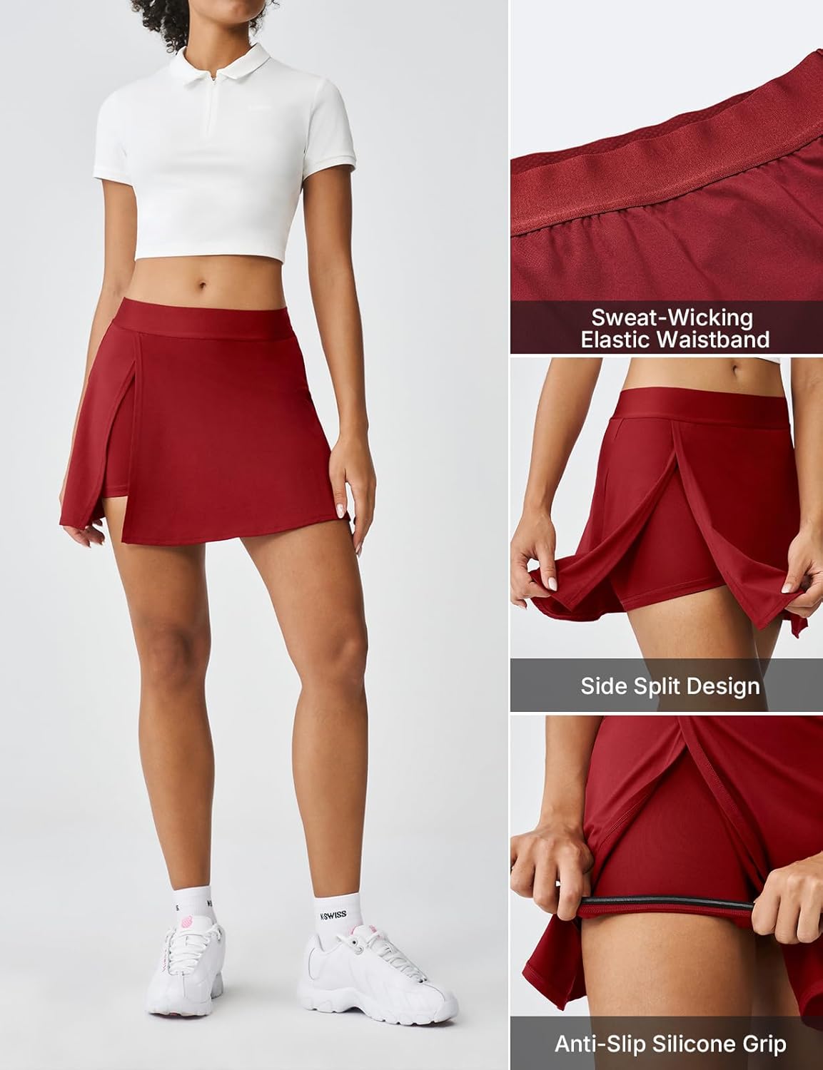 K-Swiss Skorts for Woman - Sweat Wicking Athletic Skirt with Short Side Split for Golf Pickleball Tennis Running Workout