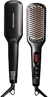 MEGAWISE Pro Ceramic Ionic Hair Straightener Brush - MCH 20s Fast Heat, Ion Protection, Anti-Scald, Dual Voltage (Black)