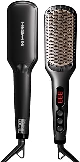 MEGAWISE Pro Ceramic Ionic Hair Straightener Brush - MCH 20s Fast Heat, Ion Protection, Anti-Scald, Dual Voltage (Black)