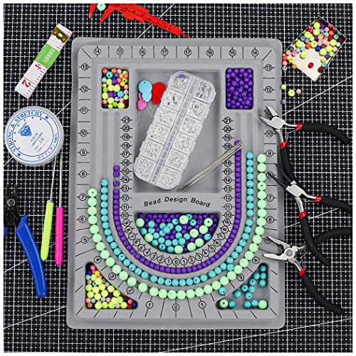 NIUPIKA Bead Board for Jewelry Making Bead Tray Beading Supplies Flocked Design Necklace Maker Bracelet Making Trays Measurement Board Handmade DIY Craft Tools Kit with Jewelry Pliers - Image 2
