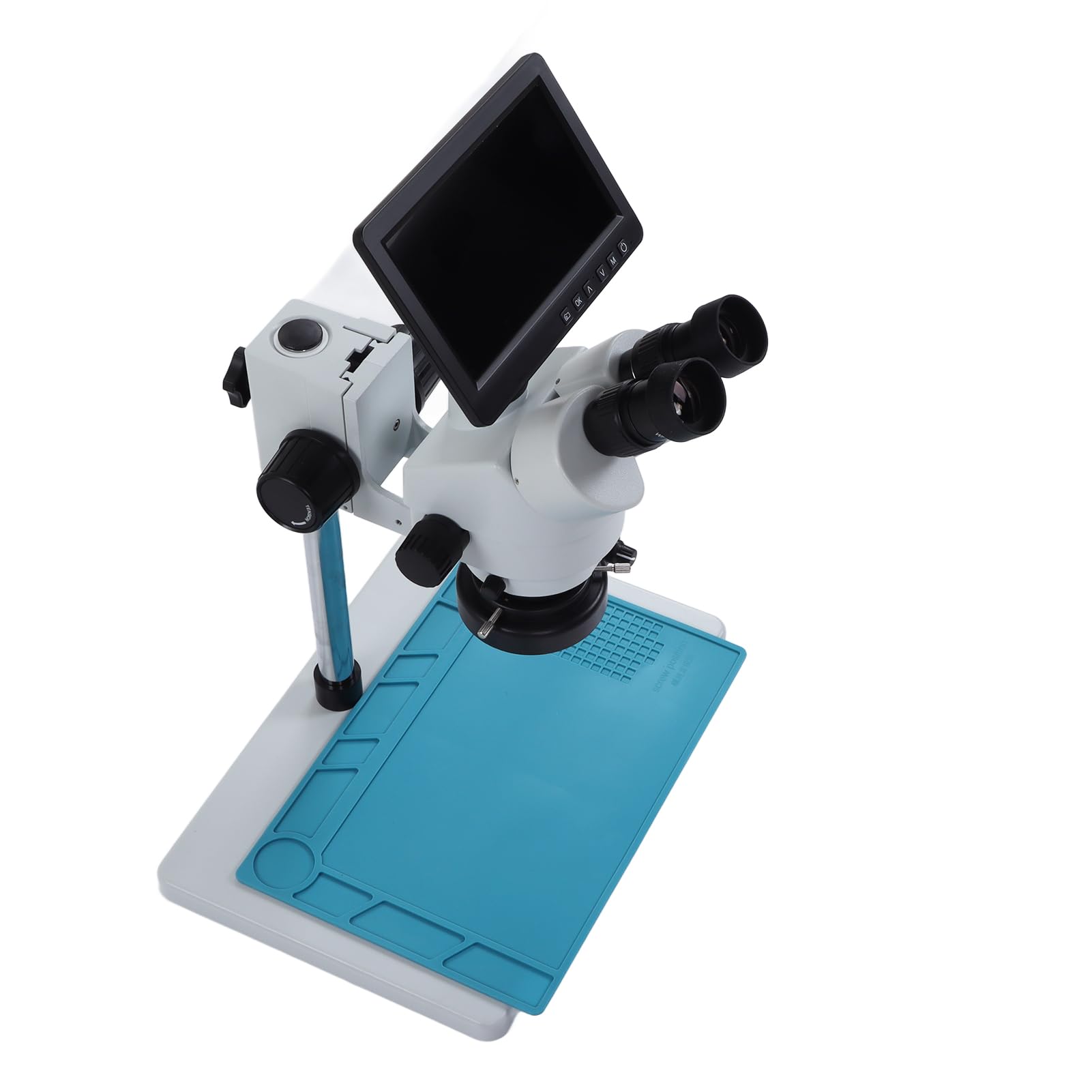 Microscopio Trinoculare Digitale, Stereomicroscopio Trinoculare in Vetro Ottico, Schermo LCD 7 Pollici, Luce Anulare, Alta Precisione per Semiconduttori (Spina europea)