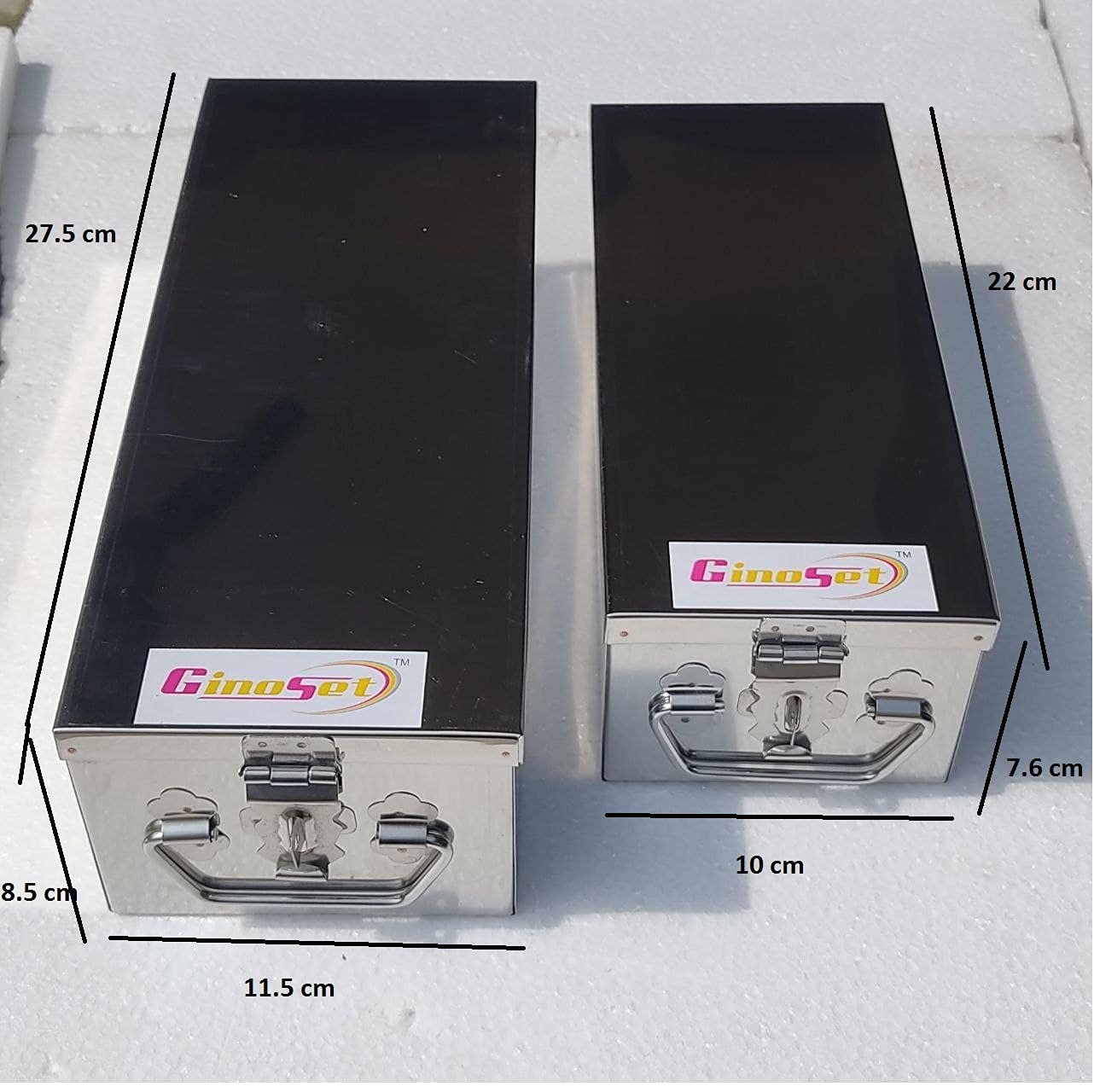 GinoSet® Stainless Steel Locker Boxes Jewellery Boxes Cash Peti Set (Multi_Pack of 2) Size - 8 Inch, 10 Inch With Laser Printed Design (Steel) 3