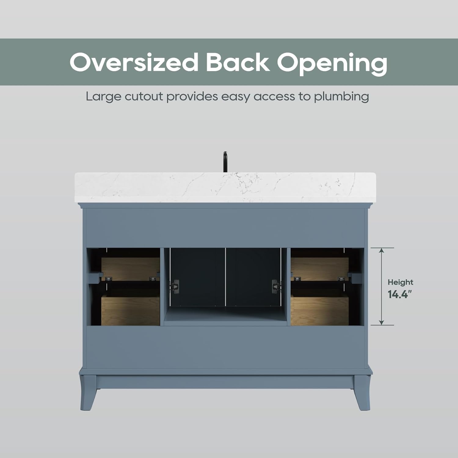 48 Inch Bathroom Vanity with Sink, Modern Steel Blue Bathroom Vanities with Soft Closing Doors & Dovetail Drawers, Quartz Countertop, No Assembly Required