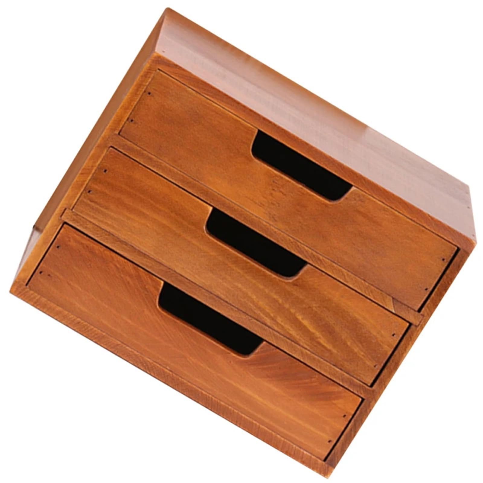 Organizer da scrivania a 3 ripiani, in legno, piccolo cassetto per gioielli, bigiotteria, cancelleria, 25 x 19 x 17,5 cm