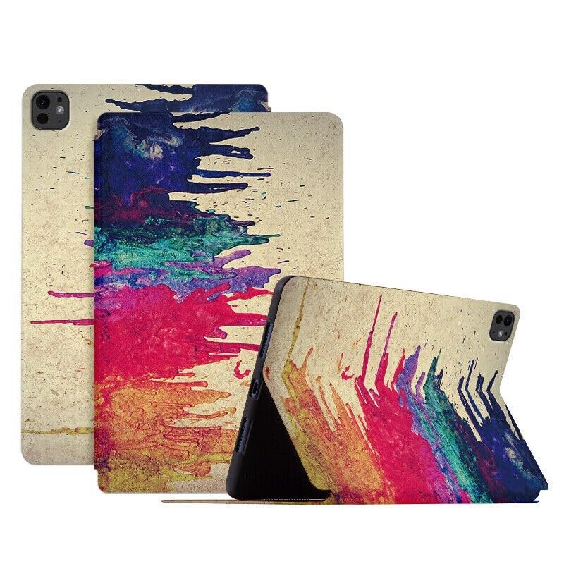 Étui iPad Air 13 pouces M3 2025 en toile colorée et motif cuir avec support arrière flip case