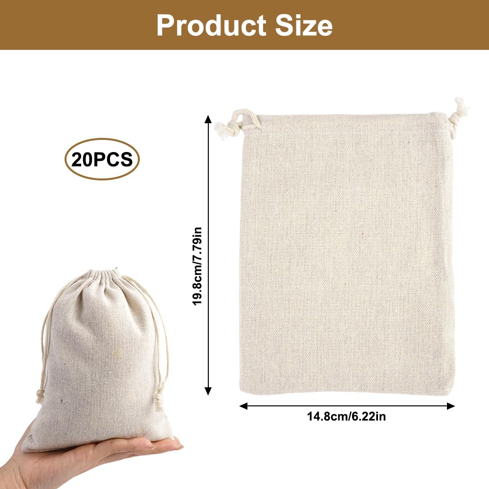 Woreczki jutowe, 19,8 x 14,8 cm, 20 sztuk | Wielokrotnego użytku, Ze sznurkiem, Bawełniane, Na biżuterię, prezent, herbatę owocową