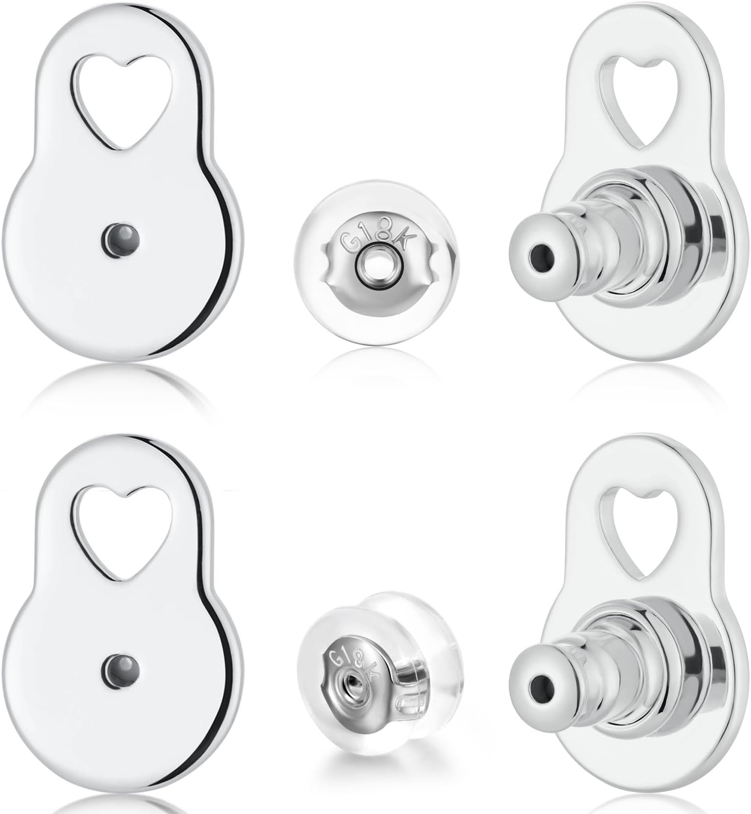 6 PCS Earring Backs for Droopy Ears, Sturdy Heart Lifter Backs for Heavy Earrings Locking Earring Support Backings for Studs Secure Ear Backers,White Gold