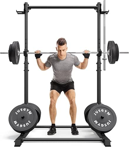 Jusgym Squat Rack with Pull Up Bar, Heavy Duty 600LBS