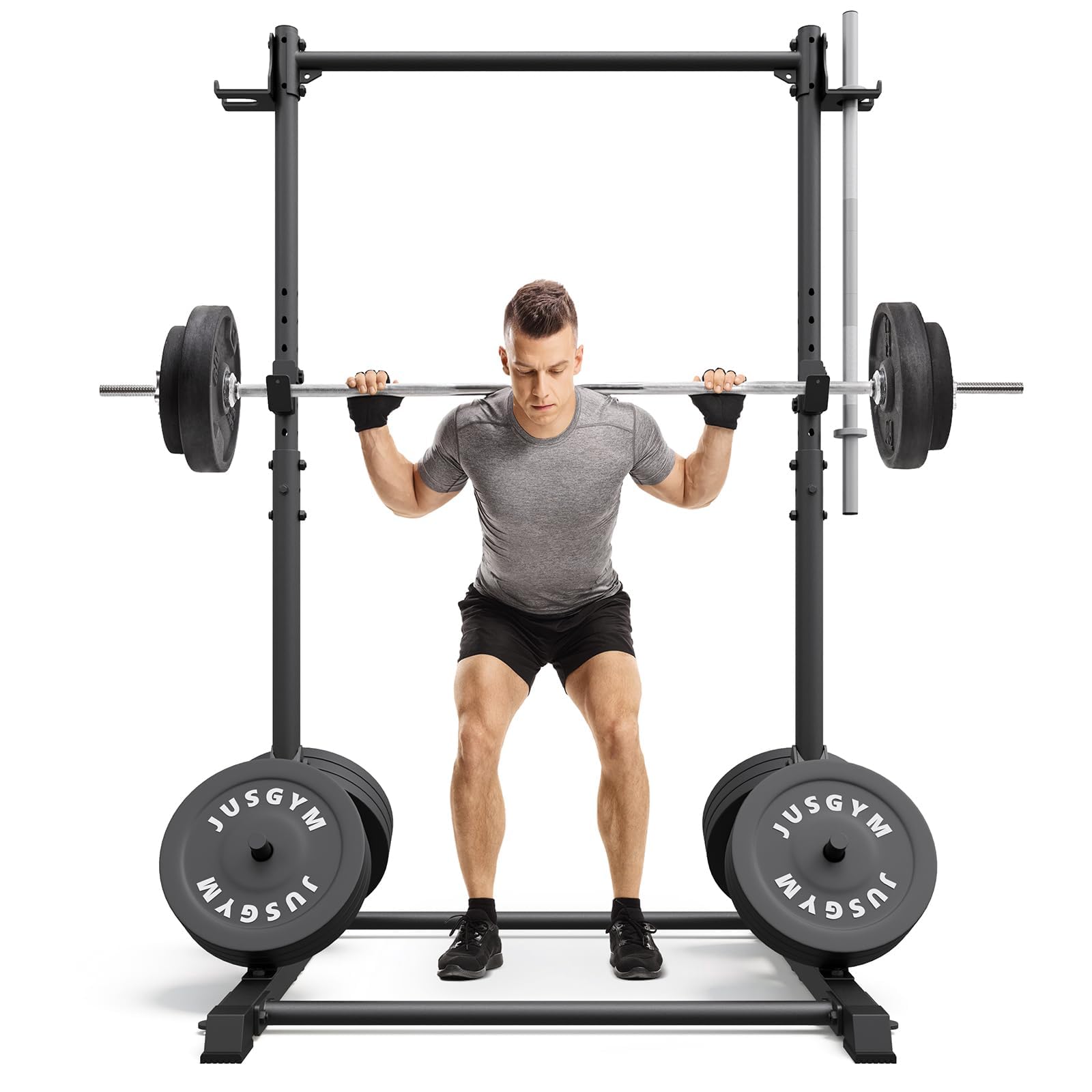Jusgym Squat Rack with Pull Up Bar Heavy Duty 600LBS Weight Capacity Squat Rack for Home Gym Adjustable