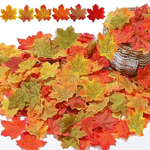 CYCFMYYLY 200 PCS Autumn Decorations, Artificial Autumn Fall Maple Leaves Multi Color, Artificial Maple Leaves Garland Fall Autumn Hanging Plant for Fall Weddings & Autumn Parties Autumn Decorations