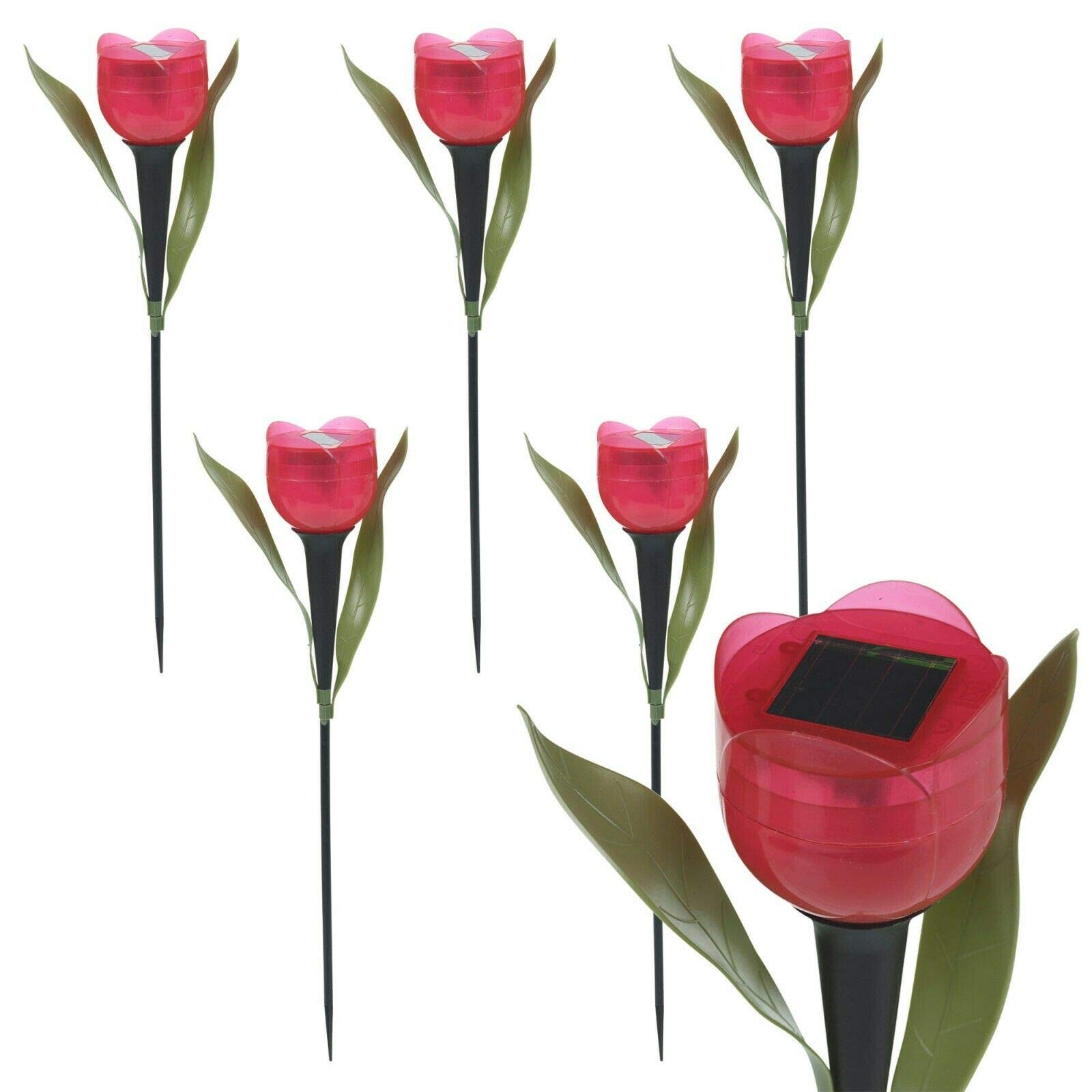 ausuky 6 Pcs LED Solar Light Outdoor Garden Tulip Flower Shape Yard Standing Decor Lights (red)