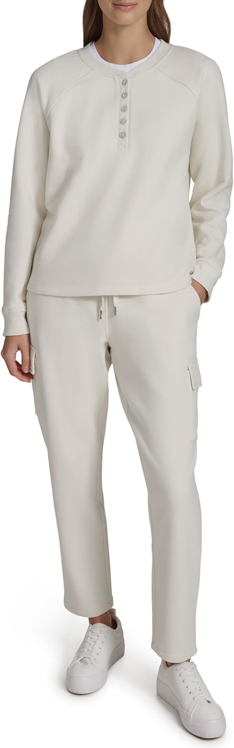 Andrew Marc Women's Buttons Rhinestones Crewneck Top - Image 4