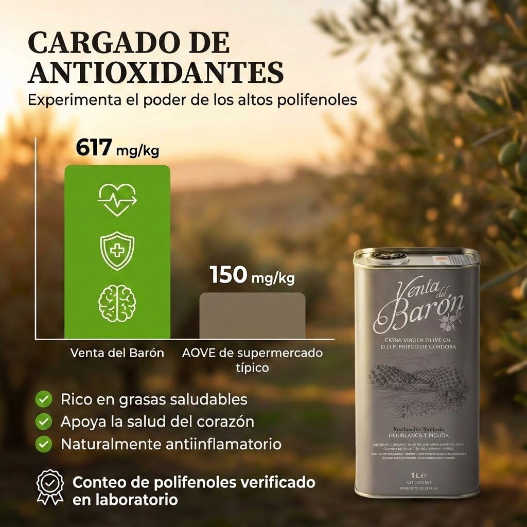 Venta del Barón – Aceite de oliva virgen extra – Prensado en frío – Alto en polifenoles – Lata de 1 L