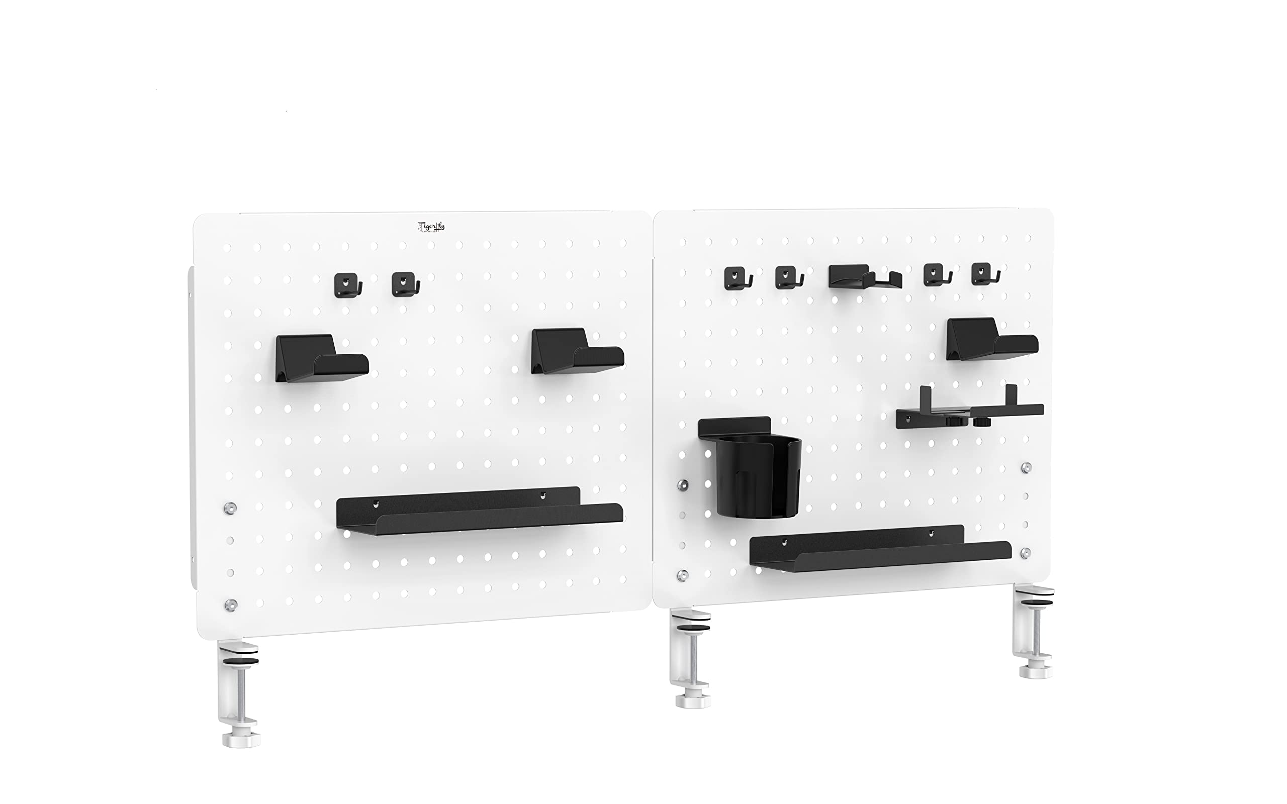 Tigerlily Enterprises White Metal Pegboard Wall Organizer – Customisable Clamp Mount Tool Storage Kit With Hooks & Holders For Gaming Areas (104X57cm)