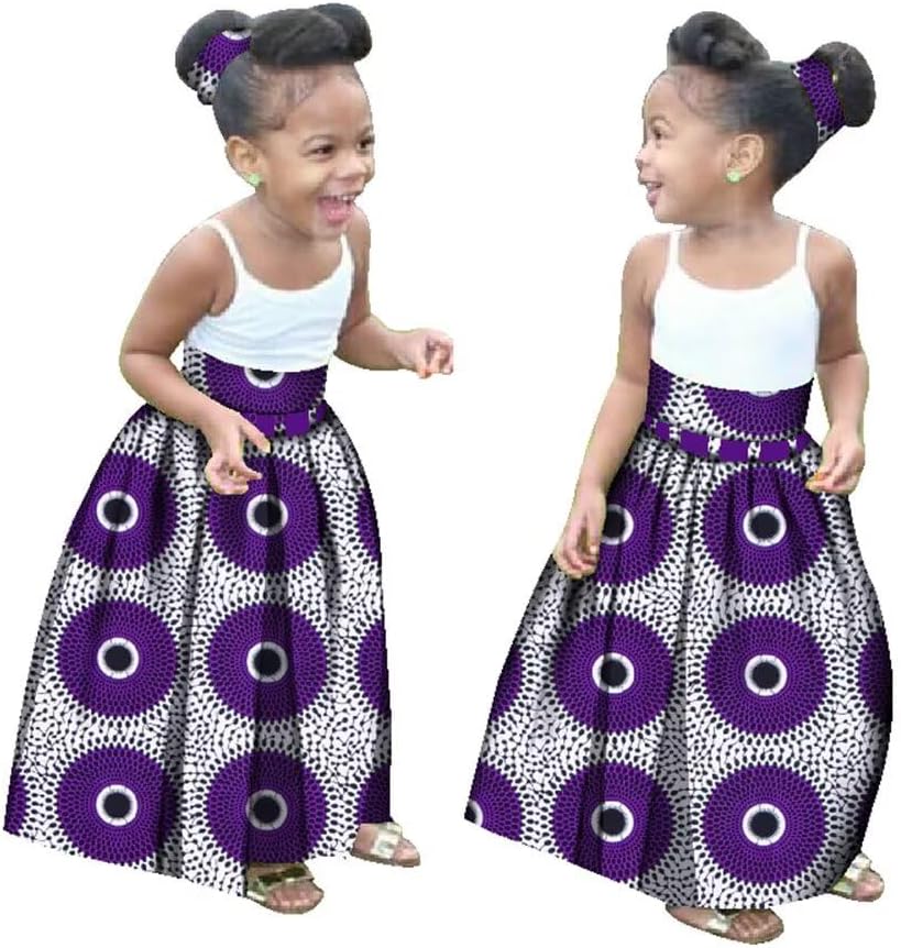 XIAOHUAGUA Little Girl’s African Wax Print Skirts Bohemian Ankara High Waist Long Skirt for Kids Girls Kente Clothes 7-12T