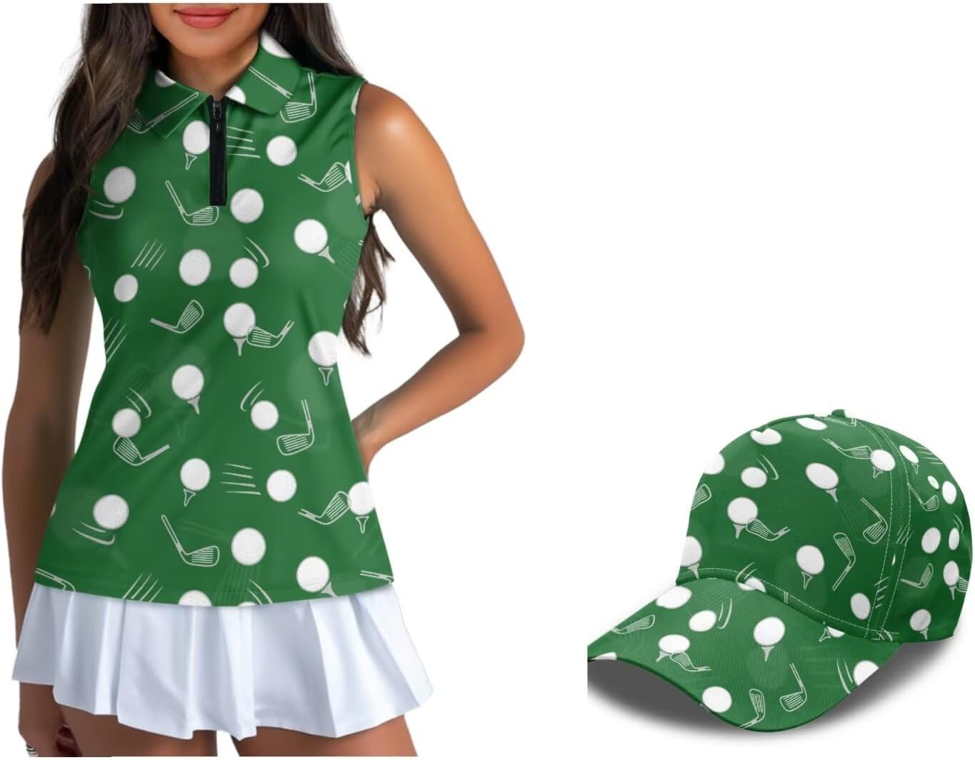 Womens Golf Sleeveless Shirts and Baseball Cap 2 Piece Set Breathable Tennis Polo Athletic Outfits with Sun Hat