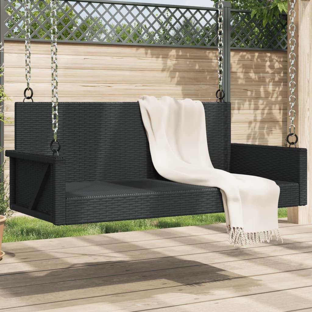 Banco Columpio de ratán sintético Negro 119x56x48 cm, Columpio Jardin Exterior, Balancin Jardin Exterior, Muebles Jardin Exterior, Balancin Balcon - 365625