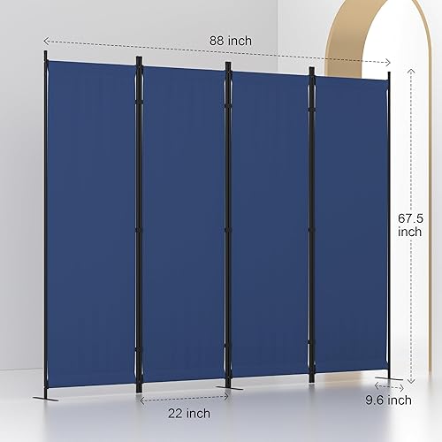 Miniatura 5 de Divisor de habitación, pantalla de privacidad plegable de 4 paneles, separación portátil de 88 pulgadas con pies de metal, divisores de ambientes,