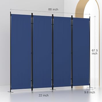 Room Divider, 4 Panel Folding Screen, 88 Portable Separating 3 Feet(Blue)