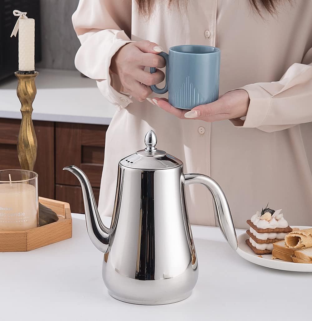 1750ml Théière en acier inoxydable avec infuseur Style moderne，Bouilloire de grande capacité, cafetière goutte à goutte, bouilloire froide,argent