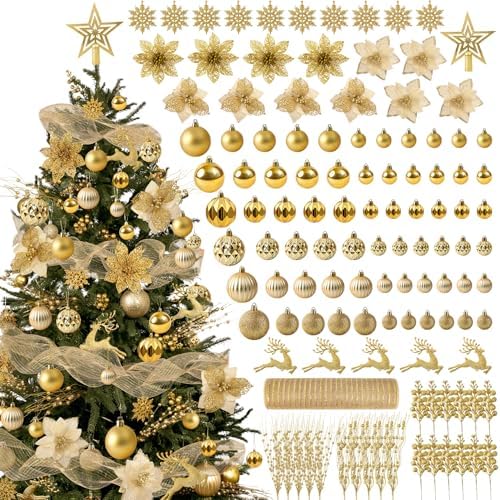 Ouddy Decor 105 Pcs Christmas Tree Decorations Set, Assorted Shat...