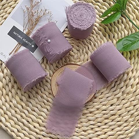 AFANGMQ Handmade 4PCS 4cmx5.5m Silk Chiffon Fringe Ribbon Frayed Edge Ribbon Wedding Invitations Bouquet Gift Wrapping Decoration (Color : Dusty Mauve, Size : 4cmx5.5m 4pcs) Cover