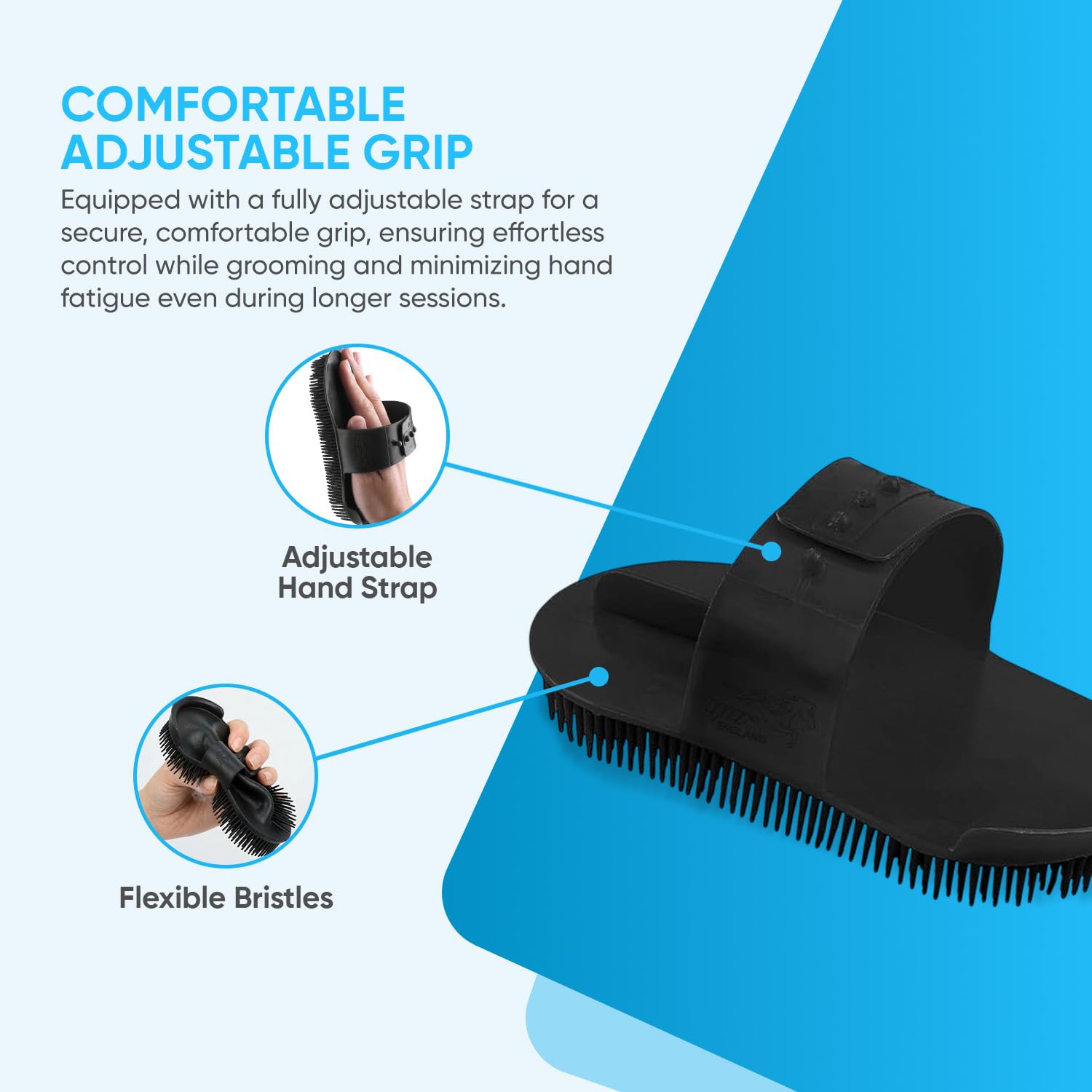 Peigne à curry en plastique avec sangle réglable Noir