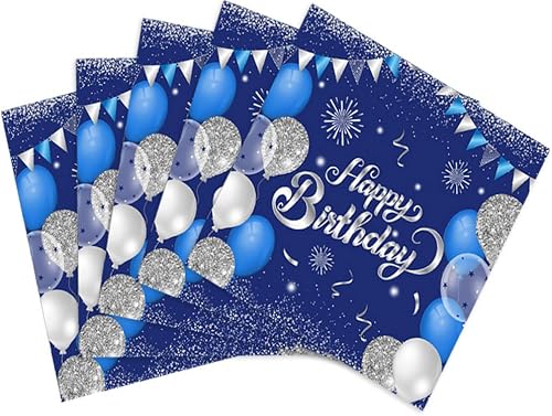 40PCS Happy Birthday Napkins Blue and Silver Theme Disposable Paper Napkins for Dinner Picnic Cocktail Birthday Party Supplies Decorations for Man Woman