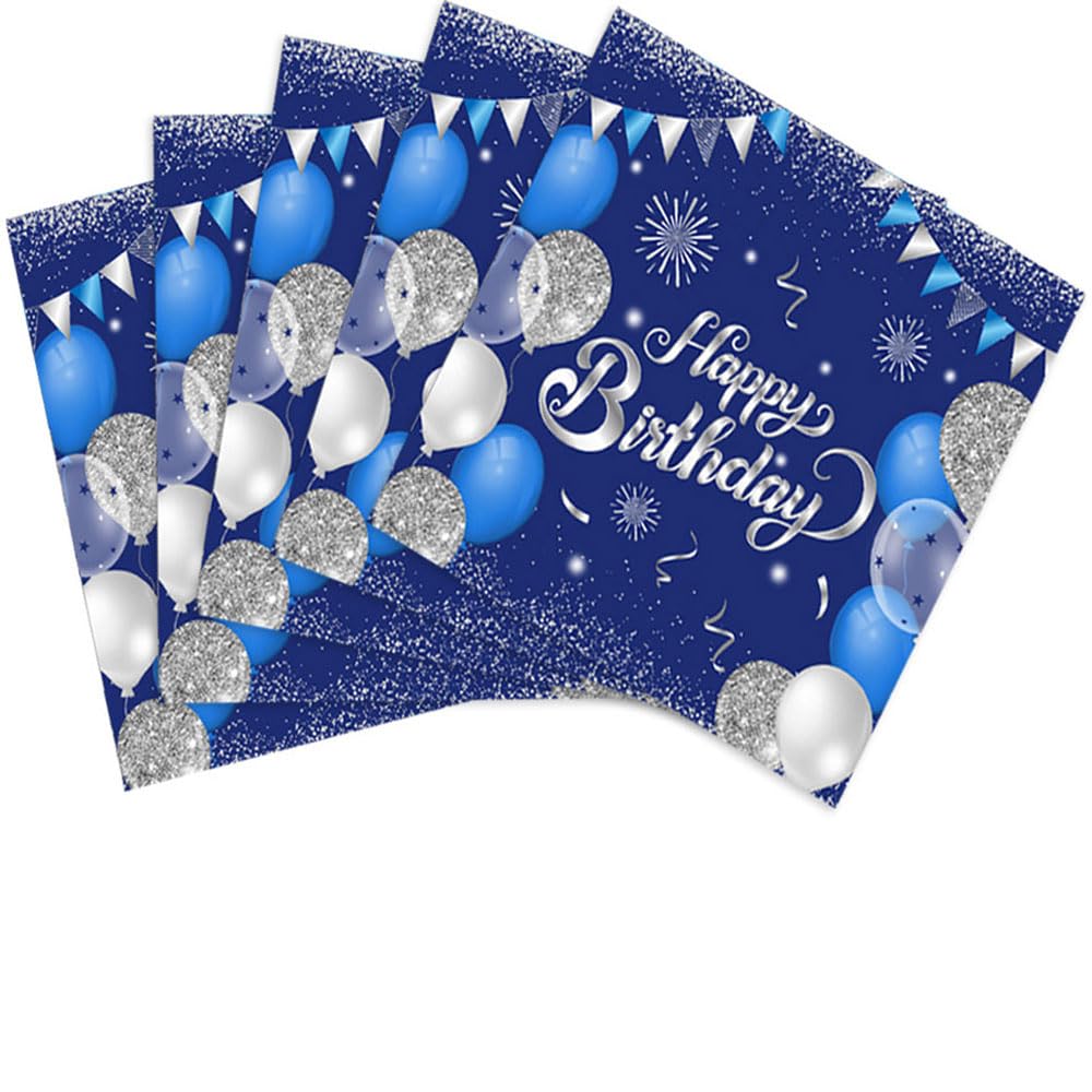 Wekuw 40 Pièces Serviette Papier Anniversaire, 33 * 33cm Serviettes HAPPY BIRTHDAY Bleu Or Papier Decoration Table Anniversaire, Pour Fête
