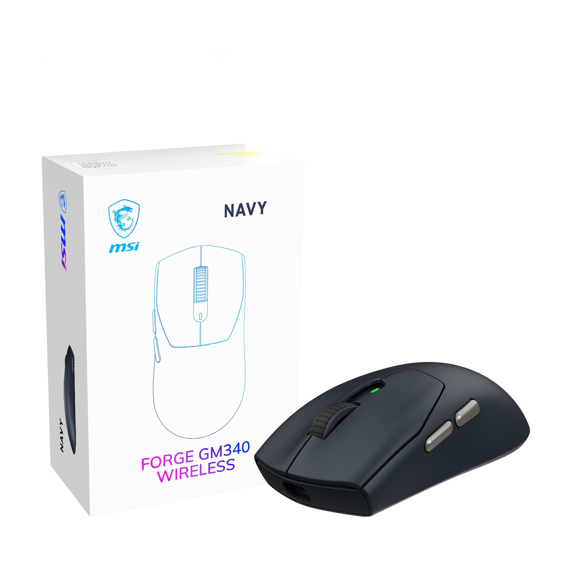 msi Forge GM340 W Navy Gaming Mouse, 12800 DPI, 50M+ Clicks Micro Switch, Optical Sensor, Ergonomic Ambitextrous Hand Design, RGB Light