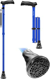 HONEYBULL Foldable Walking Cane for Seniors & Adults – Adjustable 8 Height Settings 30-37", Lightweight Collapsible Cane with Air Cushion Tip, Ergonomic Comfort Grip & Wrist Strap