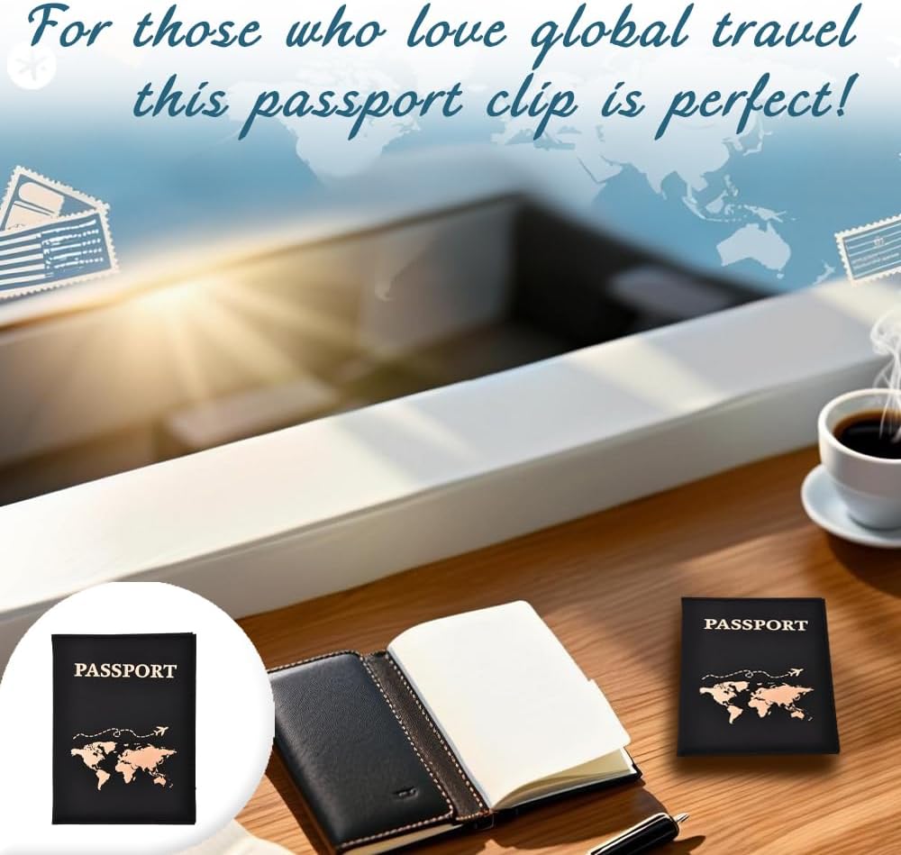 Gold Map Passport Pouch for Traveler Family Women Men Vacation Travel Gifts Passport Holder Traveling Essentials Traveling Accessories Travel Passports Cover Book Black Document Organizer