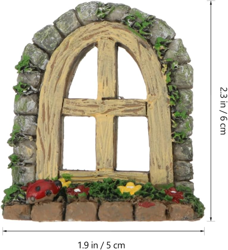 DOITOOL 2 Pcs Resin Fairy Door and Window Set,Resin Vintage Fairy Garden Miniatures Figurines,Fairy Garden Accessories for Garden Flower Pot Bonsai Succulent Terrarium Decorations