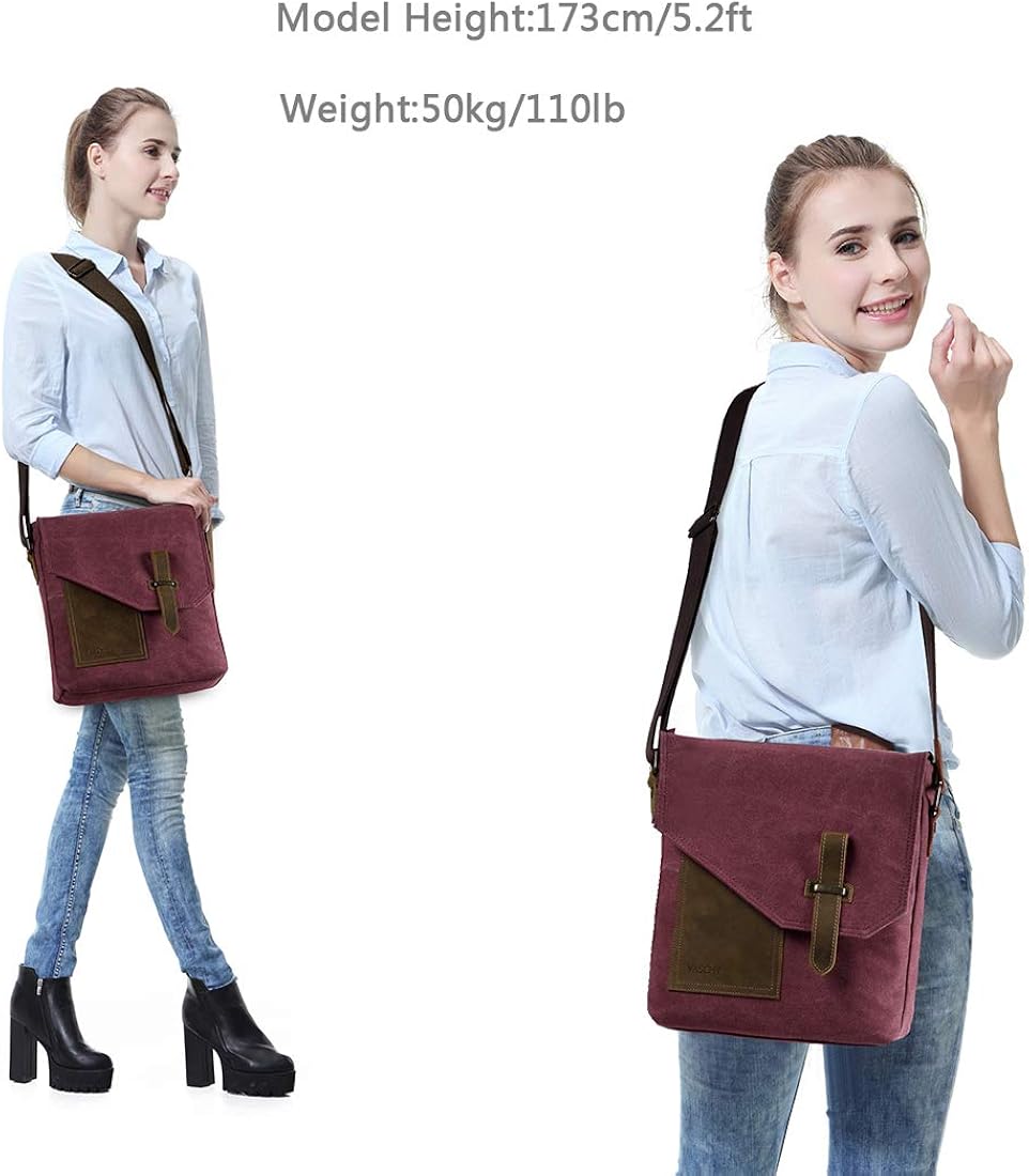  | Small Messenger Bag for Women,VASCHY Vintage Canvas Leather Lightweight Crossbody Bag Burgundy | Messenger Bags
