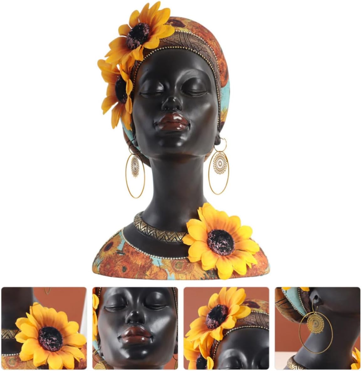 Resin African Figurine Bust Statue for Shelf and Tabletop Decor